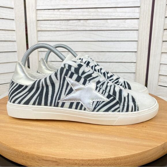 Steven Steve Madden Ramsey Faux Fur Zebra Stripe Sneakers Black White 8 - Picture 1 of 11